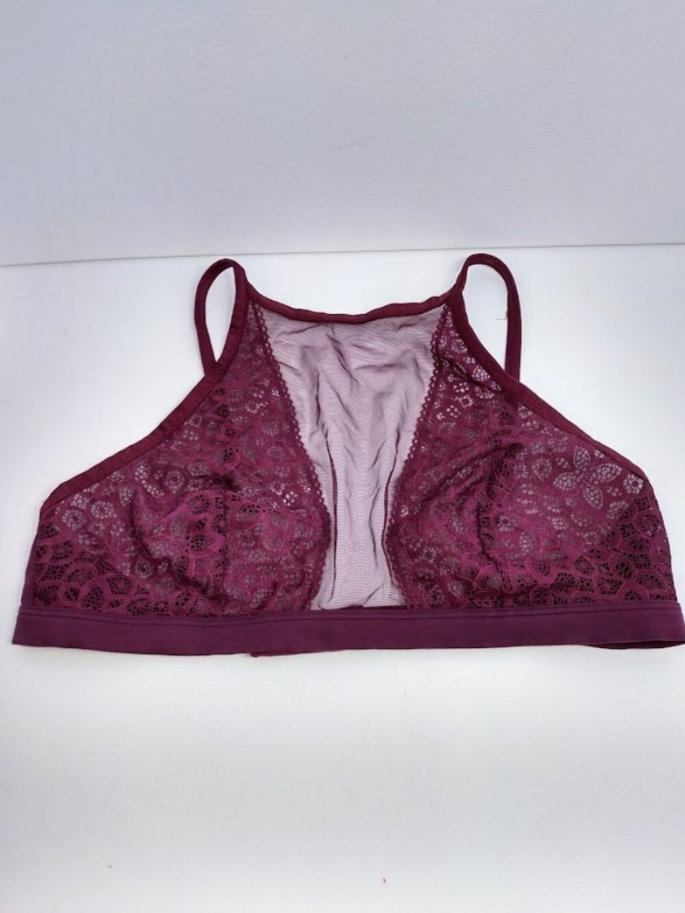 Victoria’s Secret Bralette Dream Angels Size L Purple Lace Sheer Panel Romantic